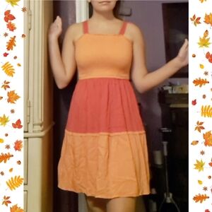 Jessica Simpson Size S Vibrant Orange Peach Stretchy Top Stripped Mini Sundress